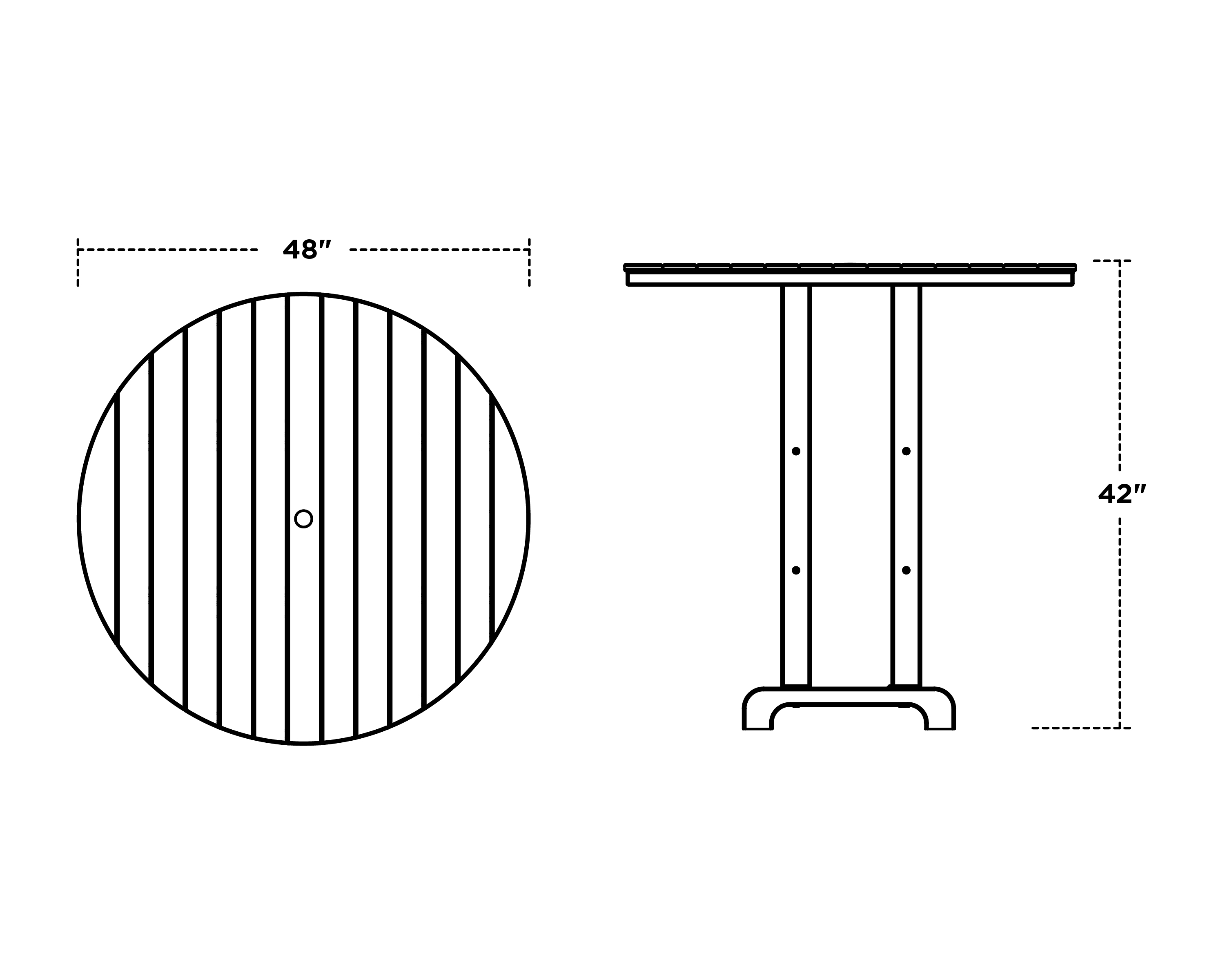 Dimensions for Monterey Bay Round 48" Bar Table