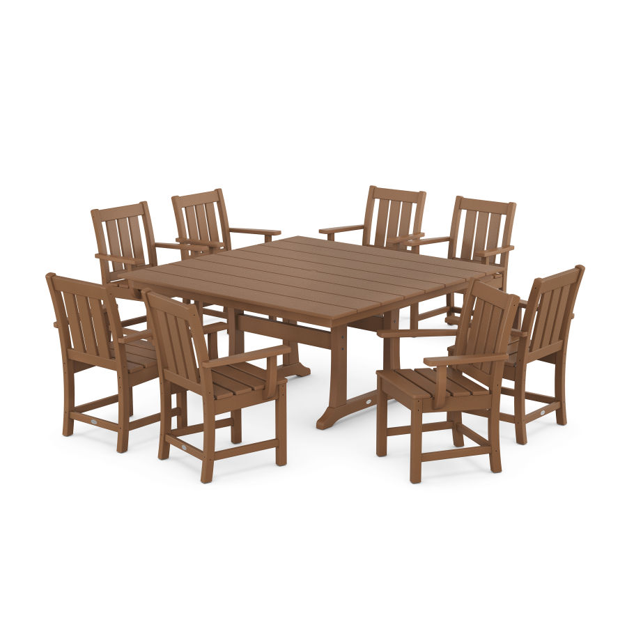 POLYWOOD Oxford 9-Piece Square Farmhouse Dining Set with Trestle Legs in Teak