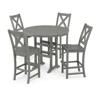 POLYWOOD Braxton 5-Piece Nautical Trestle Arm Chair Bar Set