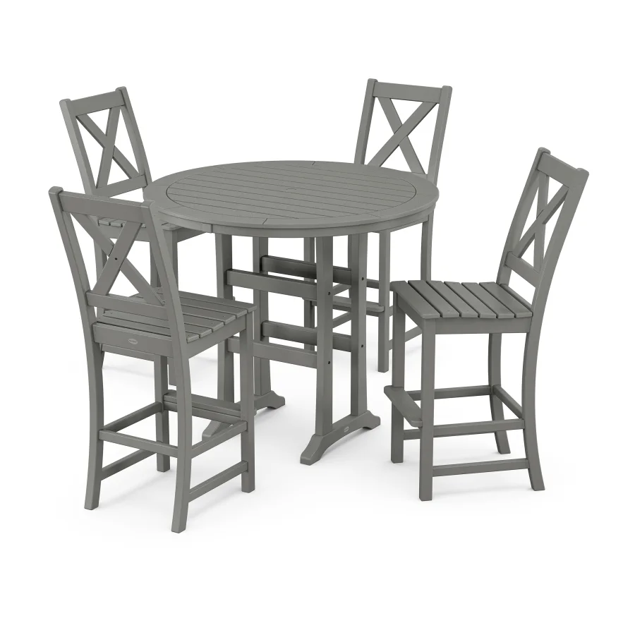 POLYWOOD Braxton 5-Piece Nautical Trestle Arm Chair Bar Set