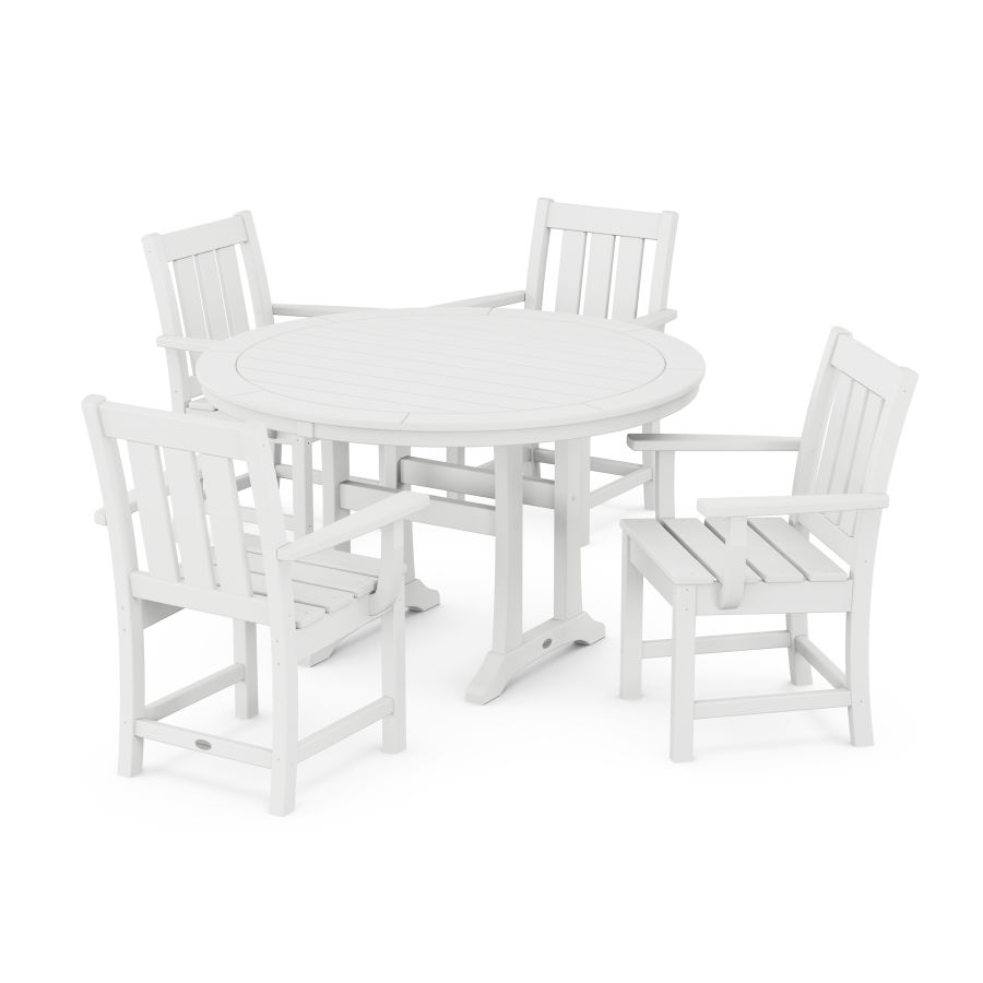 POLYWOOD Oxford 5-Piece Round Dining Set with Trestle Legs in White