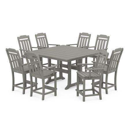 Country Living 9-Piece Square Farmhouse Counter Set with Trestle Legs in Slate Grey