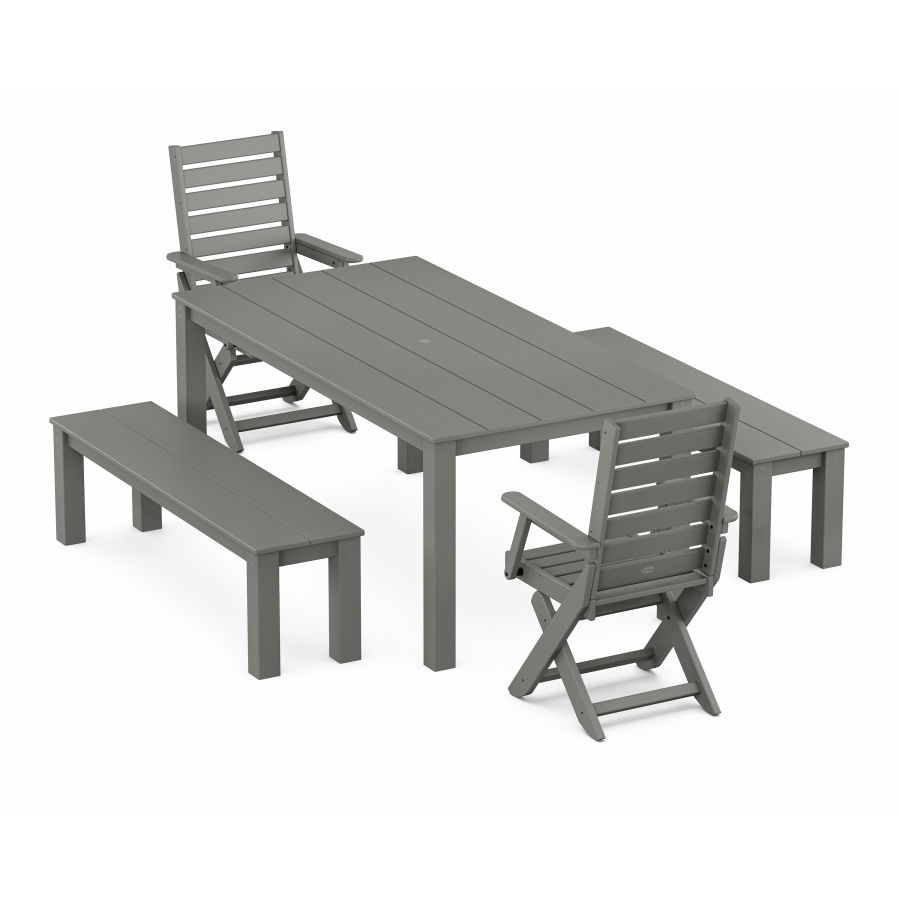 POLYWOOD Captain Folding Chair 5-Piece Parsons Dining Set with Benches