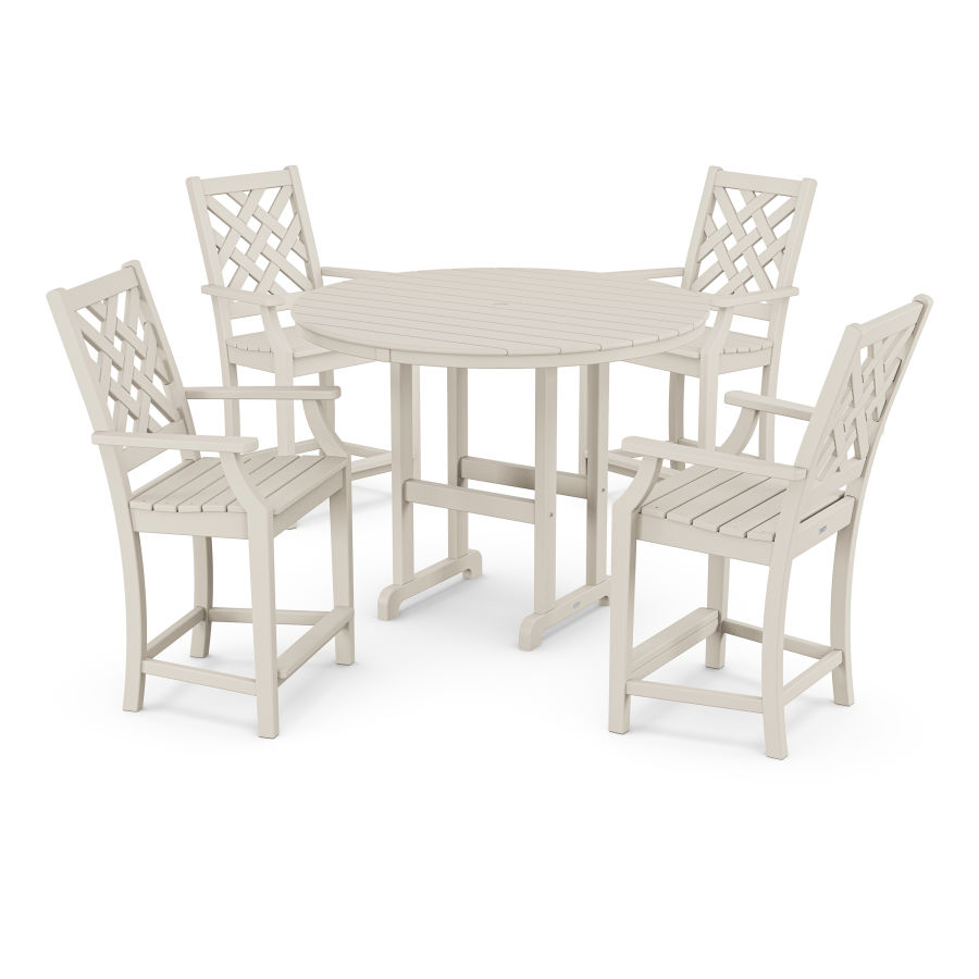 POLYWOOD Wovendale 5-Piece Round Farmhouse Counter Set in Sand