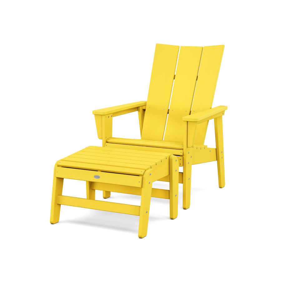 POLYWOOD Modern Grand Upright Adirondack Chair with Ottoman in Lemon