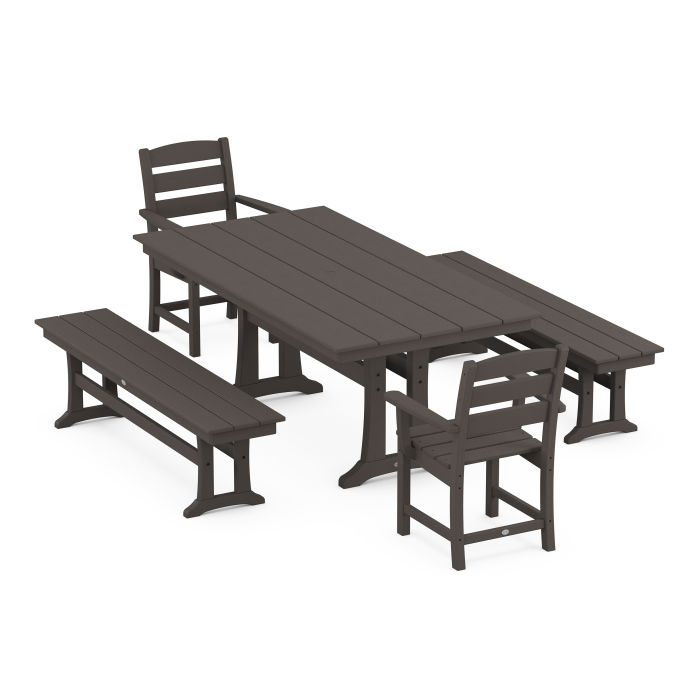 POLYWOOD Lakeside 5-Piece Farmhouse Dining Set With Trestle Legs in Vintage Finish