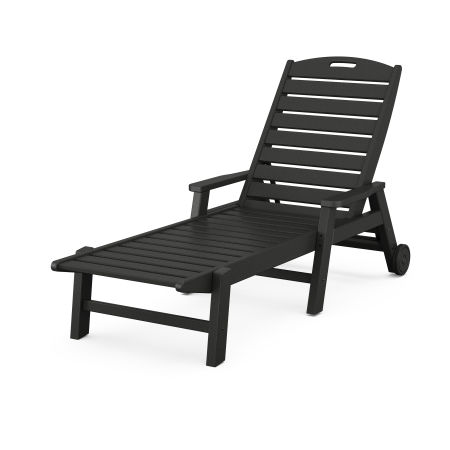 POLYWOOD Nautical Chaise with Arms & Wheels in Black