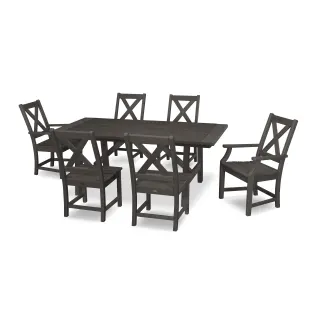 POLYWOOD Braxton 7-Piece Rustic Farmhouse Dining Set in Vintage Finish