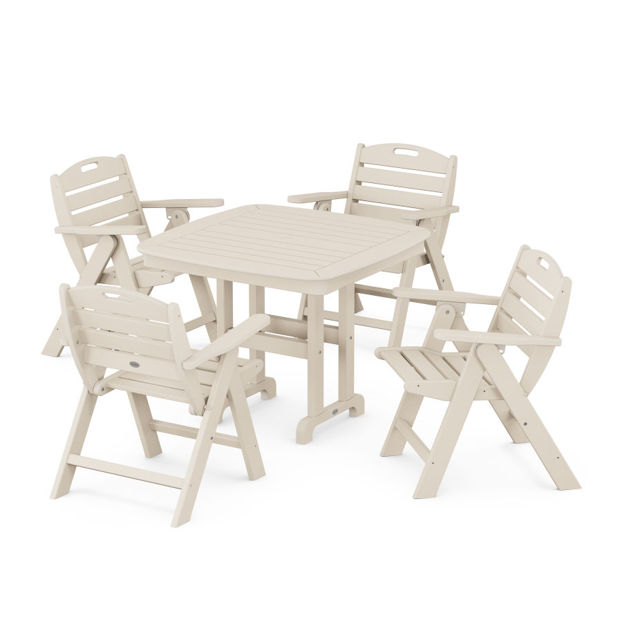 POLYWOOD Nautical Folding Lowback Chair 5-Piece Dining Set in Sand