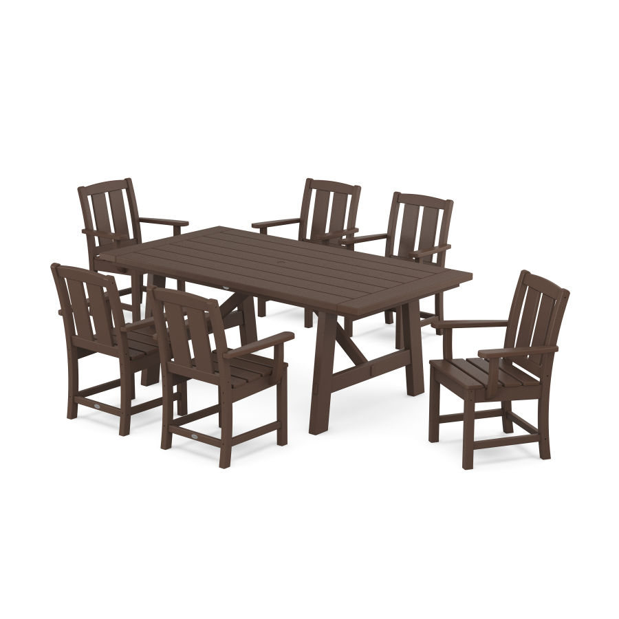 POLYWOOD Mission Arm Chair 7-Piece Rustic Farmhouse Dining Set in Mahogany