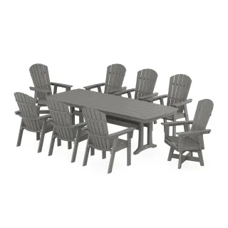 POLYWOOD Nautical Curveback Adirondack Swivel 9-Piece Dining Set with Trestle Legs