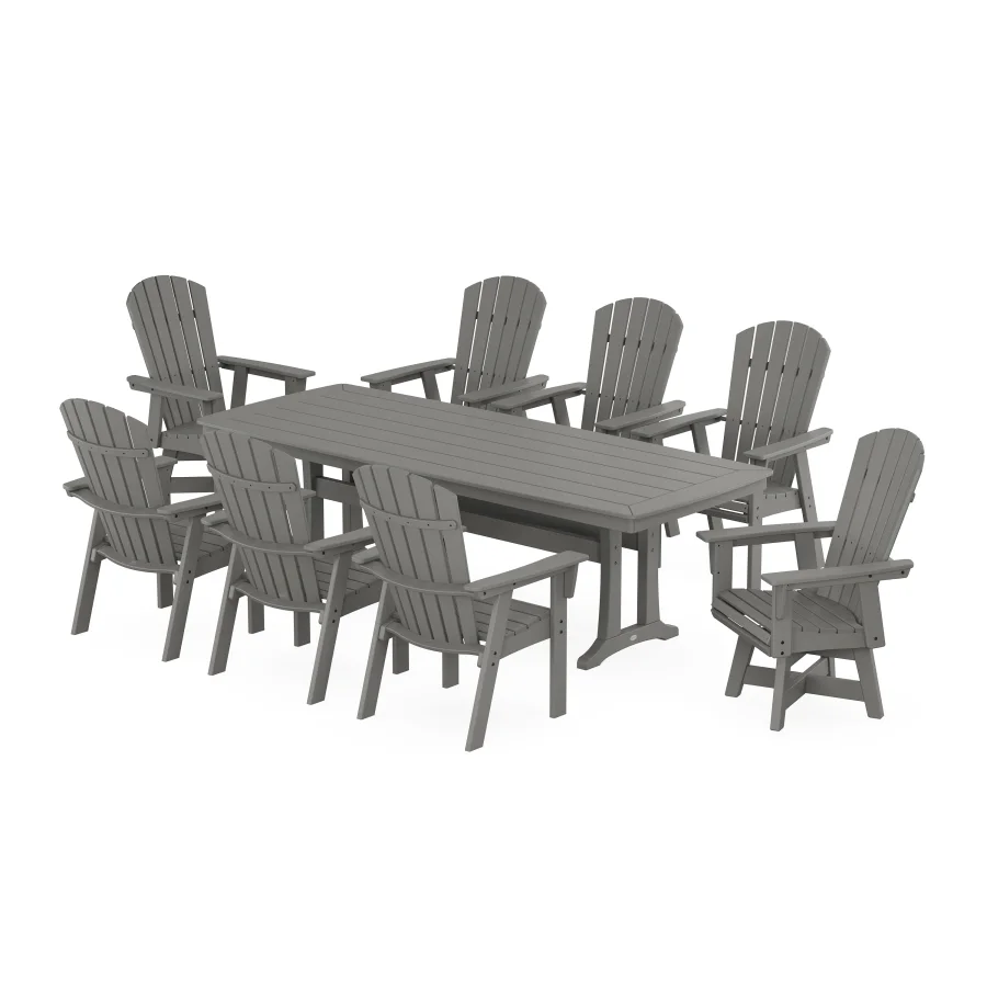 POLYWOOD Nautical Curveback Adirondack Swivel 9-Piece Dining Set with Trestle Legs