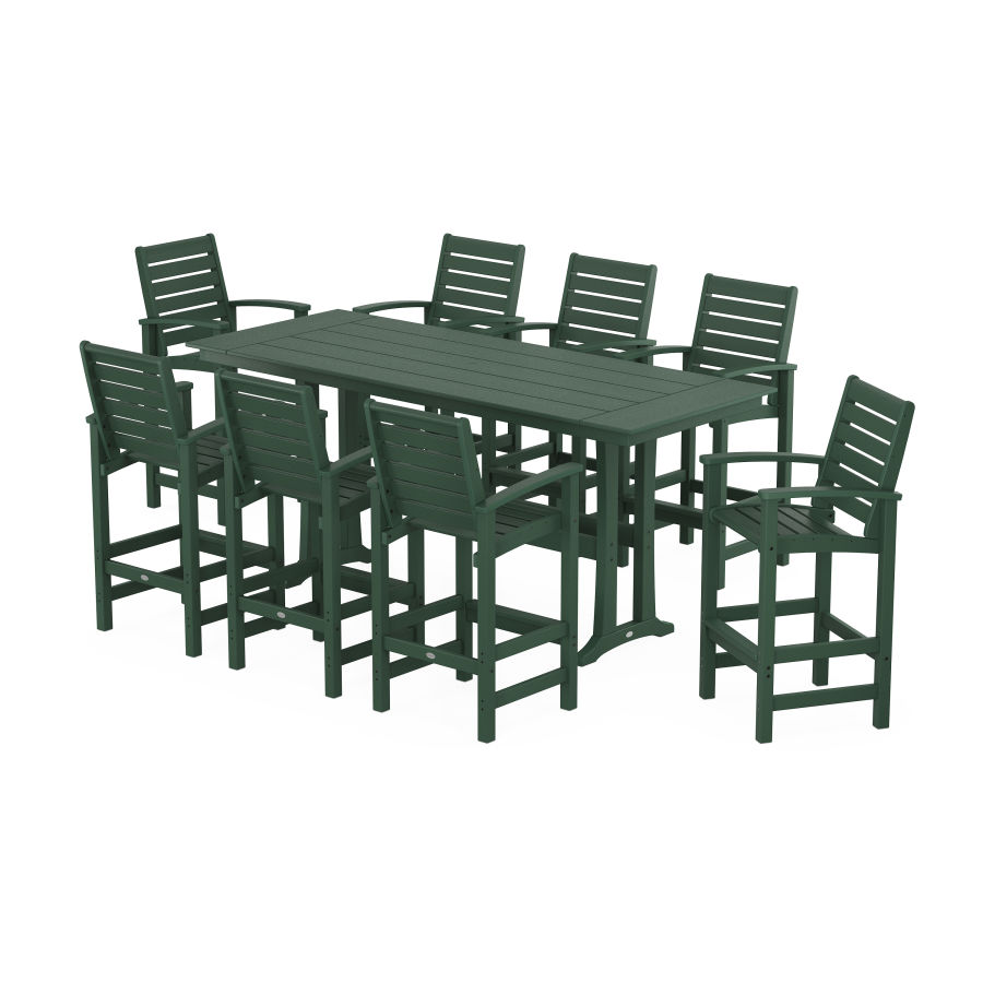 POLYWOOD Signature 9-Piece Farmhouse Bar Set with Trestle Legs in Green