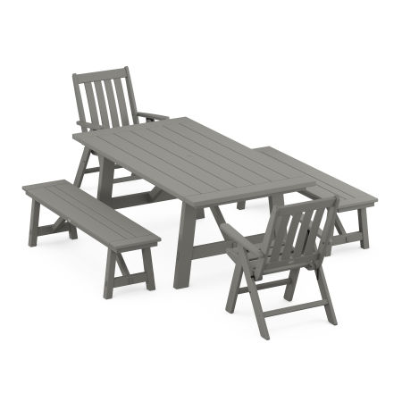 POLYWOOD Vineyard Folding Chair 5-Piece Rustic Farmhouse Dining Set With Benches