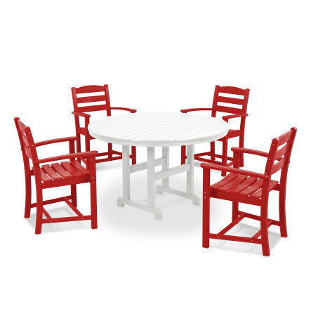 La Casa Café 5-Piece Round Farmhouse Dining Set in Sunset Red / White
