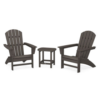 POLYWOOD Nautical 3-Piece Adirondack Set with South Beach 18" Side Table in Vintage Finish