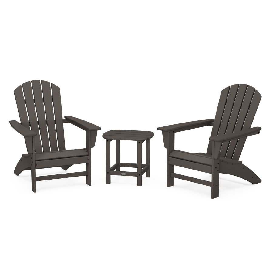 POLYWOOD Nautical 3-Piece Adirondack Set with South Beach 18" Side Table in Vintage Finish