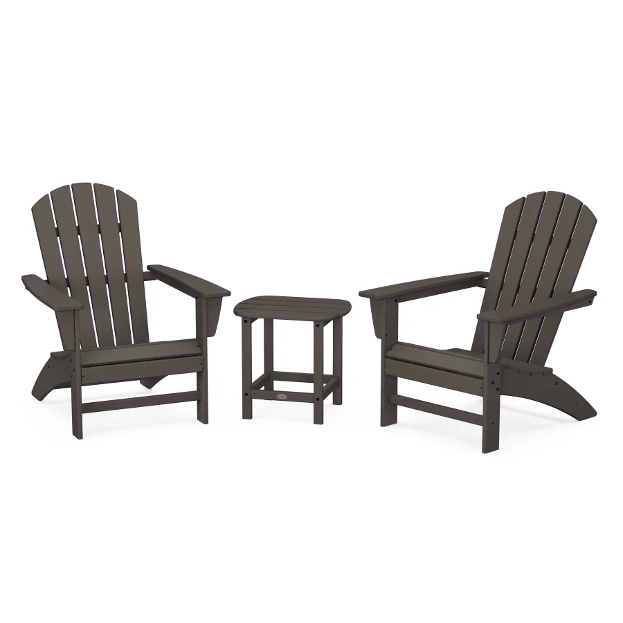 POLYWOOD Nautical 3-Piece Adirondack Set with South Beach 18" Side Table in Vintage Coffee