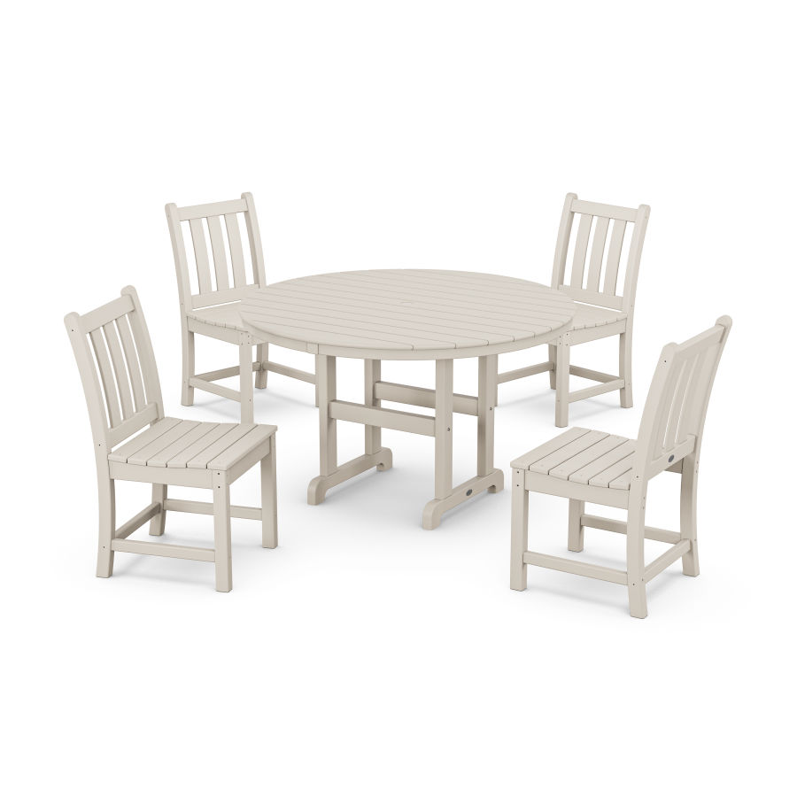 POLYWOOD Traditional Garden Side Chair 5-Piece Round Dining Set in Sand