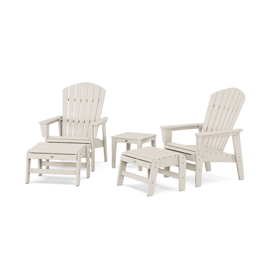 POLYWOOD 5-Piece Nautical Grand Upright Adirondack Set with Ottomans and Side Table in Sand
