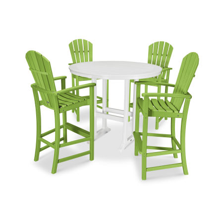 POLYWOOD Palm Coast 5-Piece Round Bar Set in Lime / White