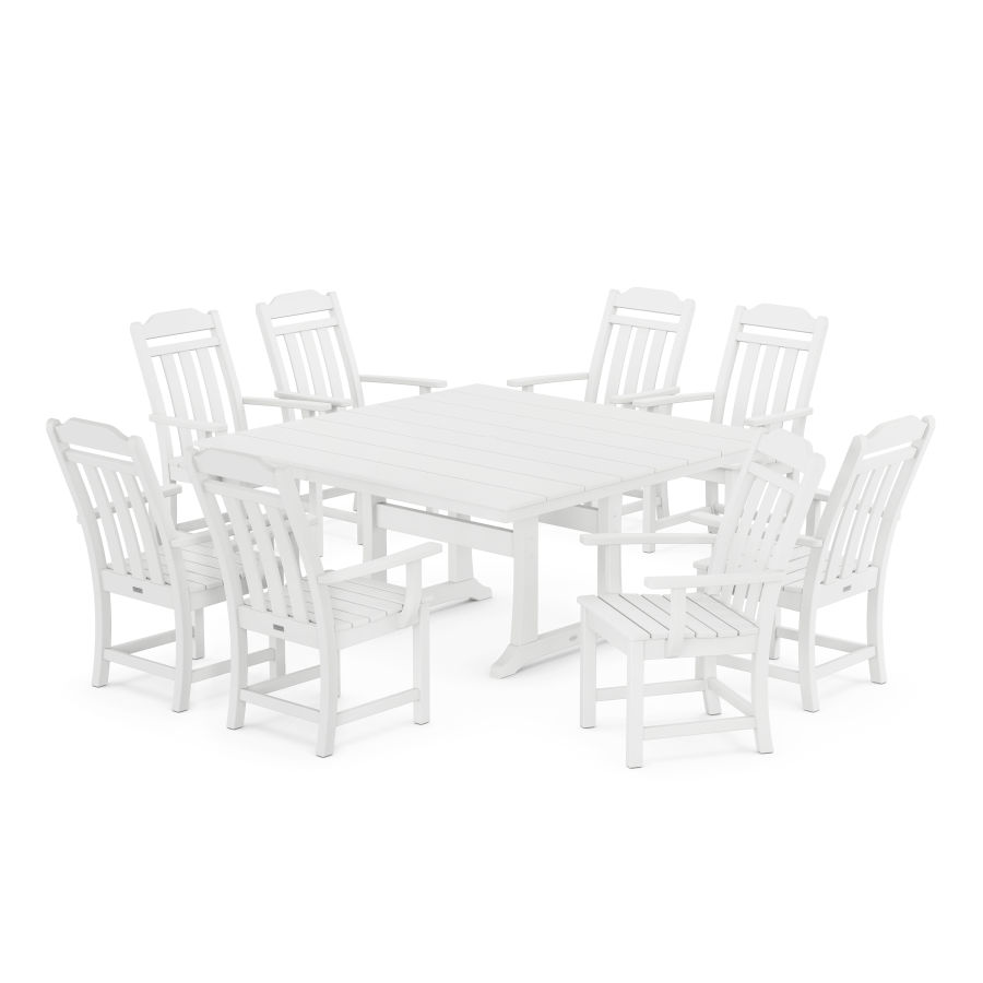 POLYWOOD Country Living 9-Piece Square Farmhouse Dining Set with Trestle Legs in White