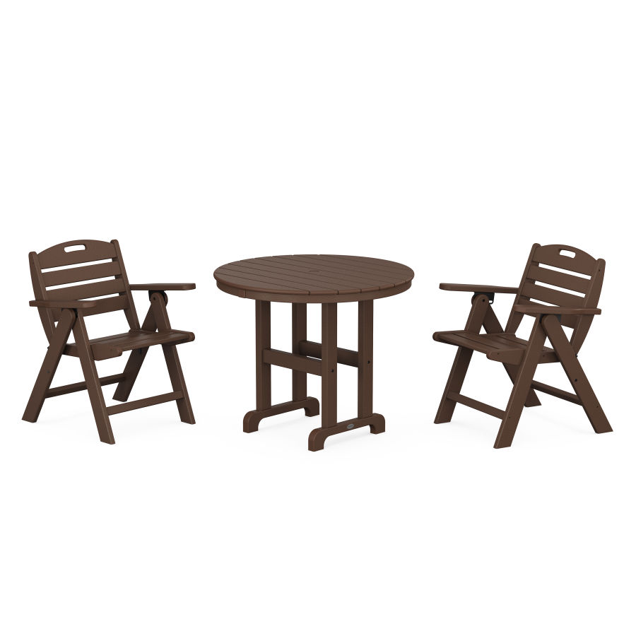 POLYWOOD Nautical Folding Lowback Chair 3-Piece Round Dining Set in Mahogany