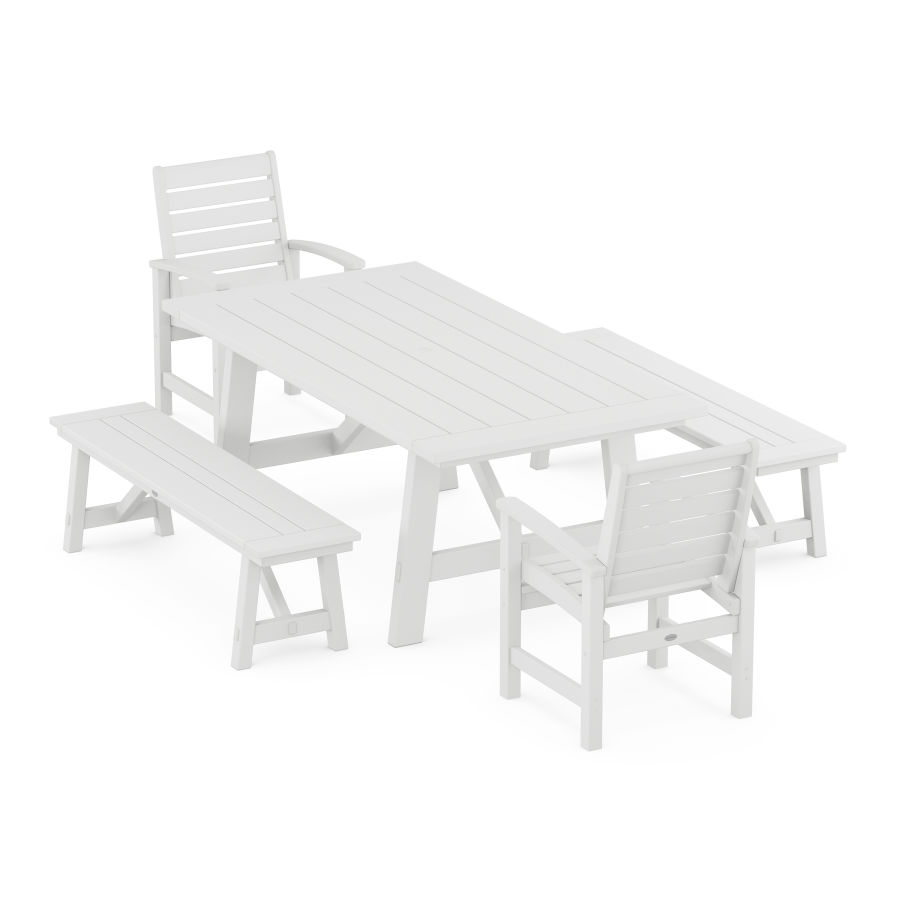 POLYWOOD Signature 5-Piece Rustic Farmhouse Dining Set With Trestle Legs in White