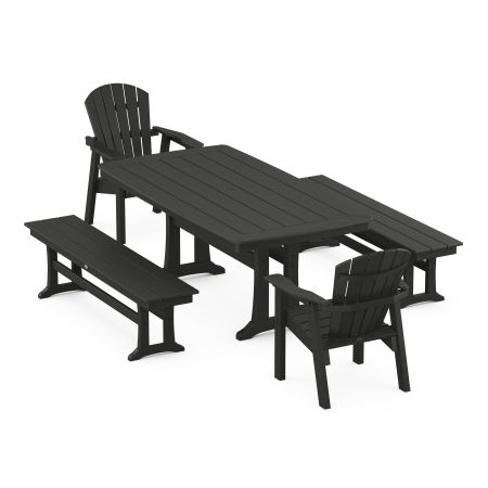 Seashell 5-Piece Dining Set with Trestle Legs in Black