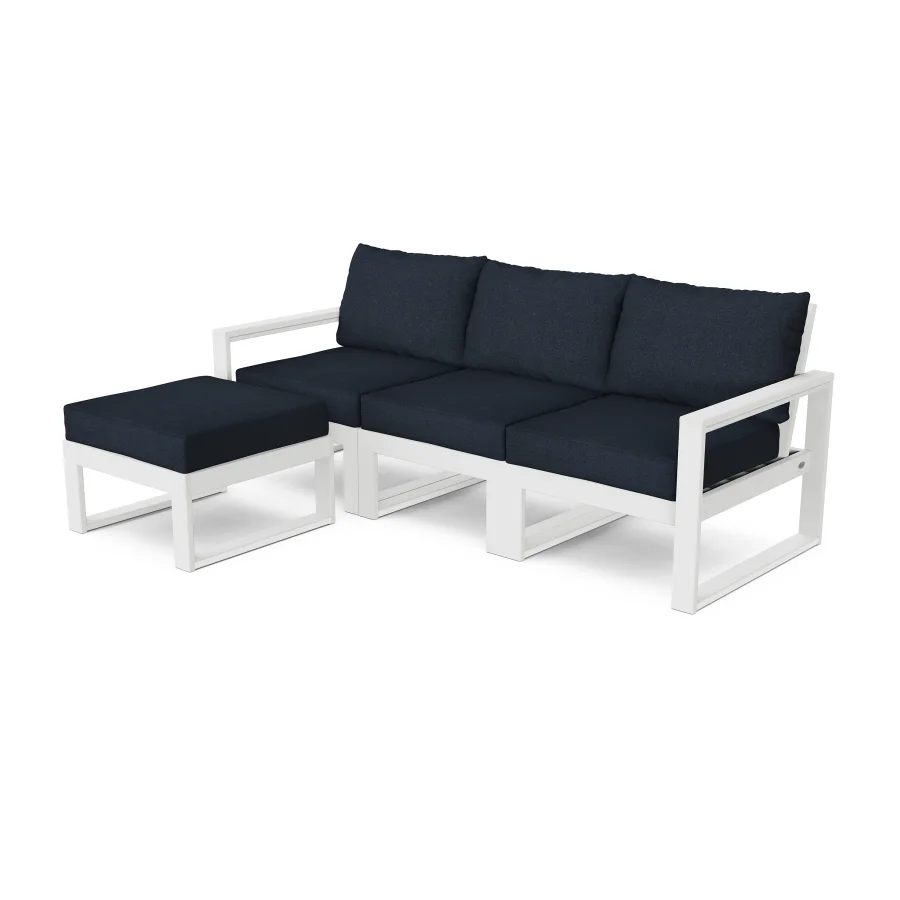 POLYWOOD EDGE 4-Piece Modular Deep Seating Set with Ottoman in White / Marine Indigo