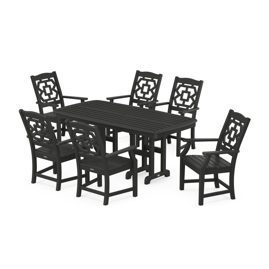 POLYWOOD Chinoiserie Arm Chair 7-Piece Dining Set in Black