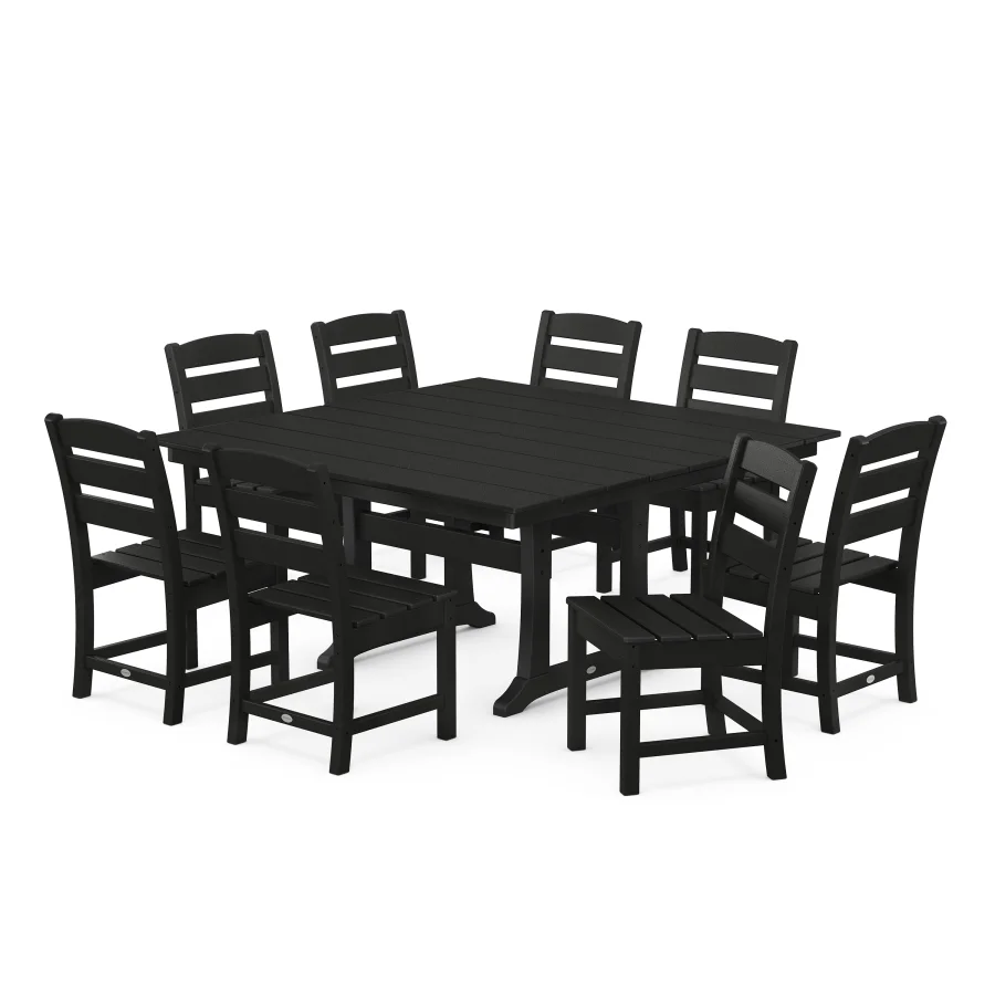 POLYWOOD Lakeside 9-Piece Farmhouse Trestle Dining Set in Black