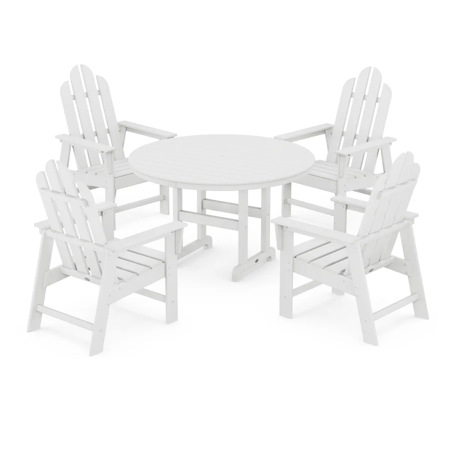 POLYWOOD Long Island 5-Piece Round Farmhouse Dining Set in White