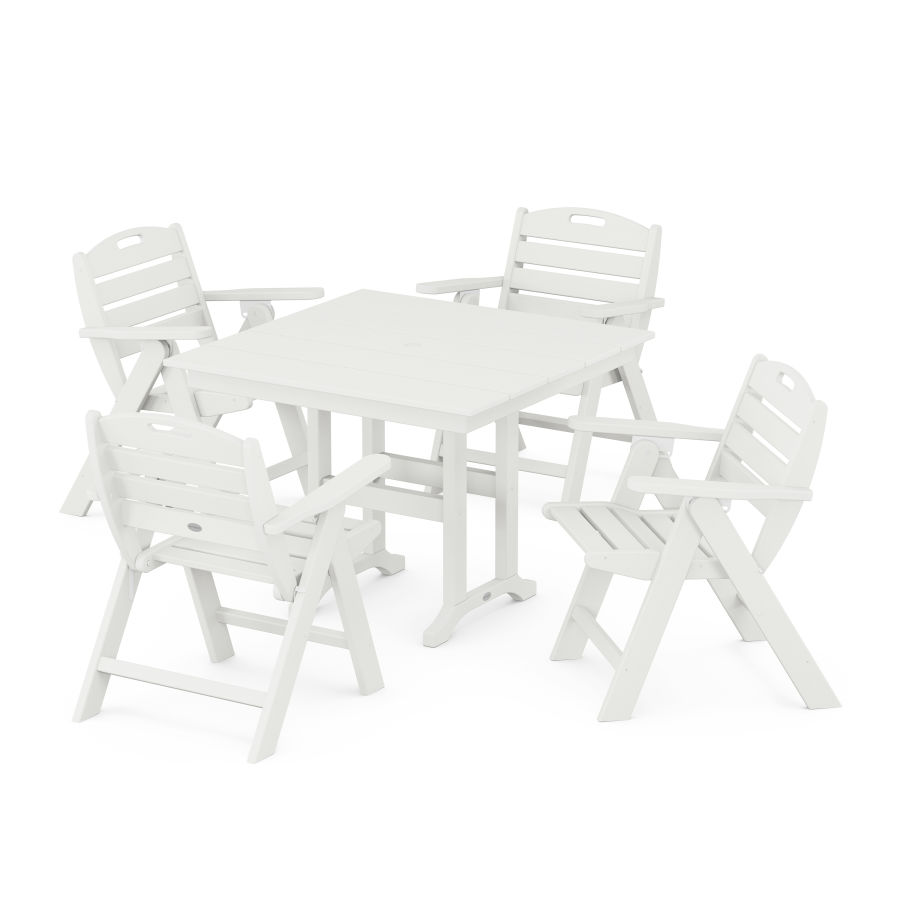 POLYWOOD Nautical Folding Lowback Chair 5-Piece Farmhouse Dining Set in Vintage White