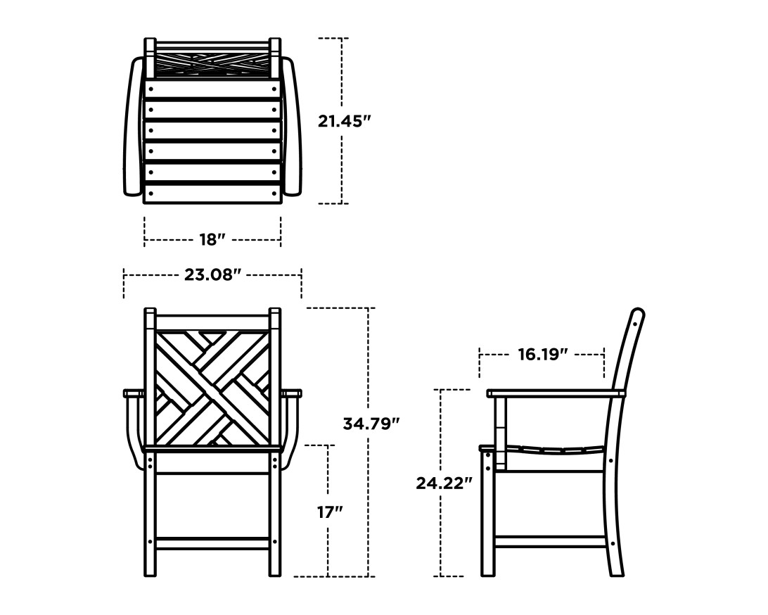 Dimensions for Chippendale Dining Arm Chair
