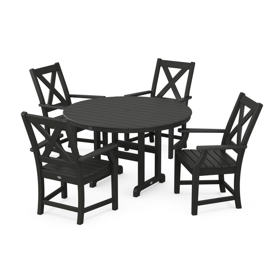POLYWOOD Braxton 5-Piece Round Dining Set in Black