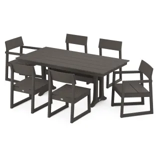 POLYWOOD EDGE 7-Piece Farmhouse Trestle Dining Set in Vintage Finish