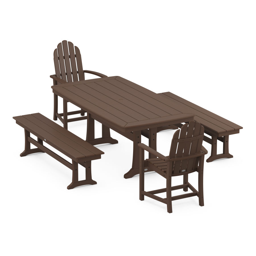 POLYWOOD Classic Adirondack 5-Piece Dining Set with Trestle Legs in Mahogany