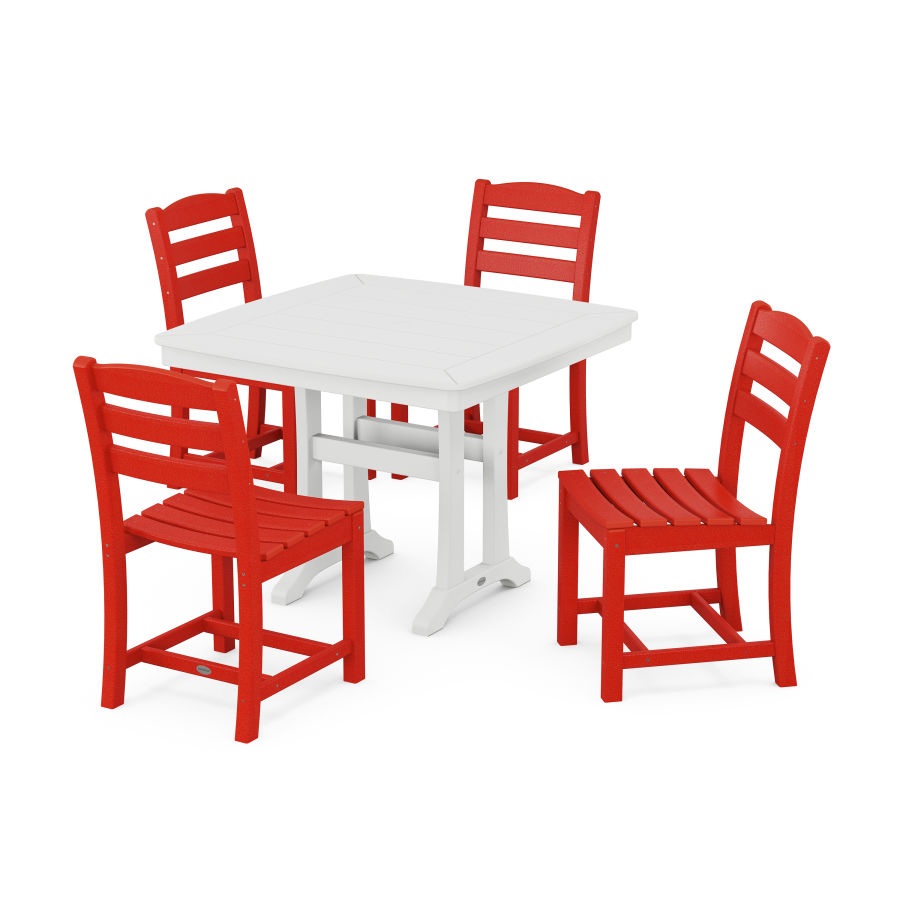 POLYWOOD La Casa Café Side Chair 5-Piece Dining Set with Trestle Legs in Sunset Red / White