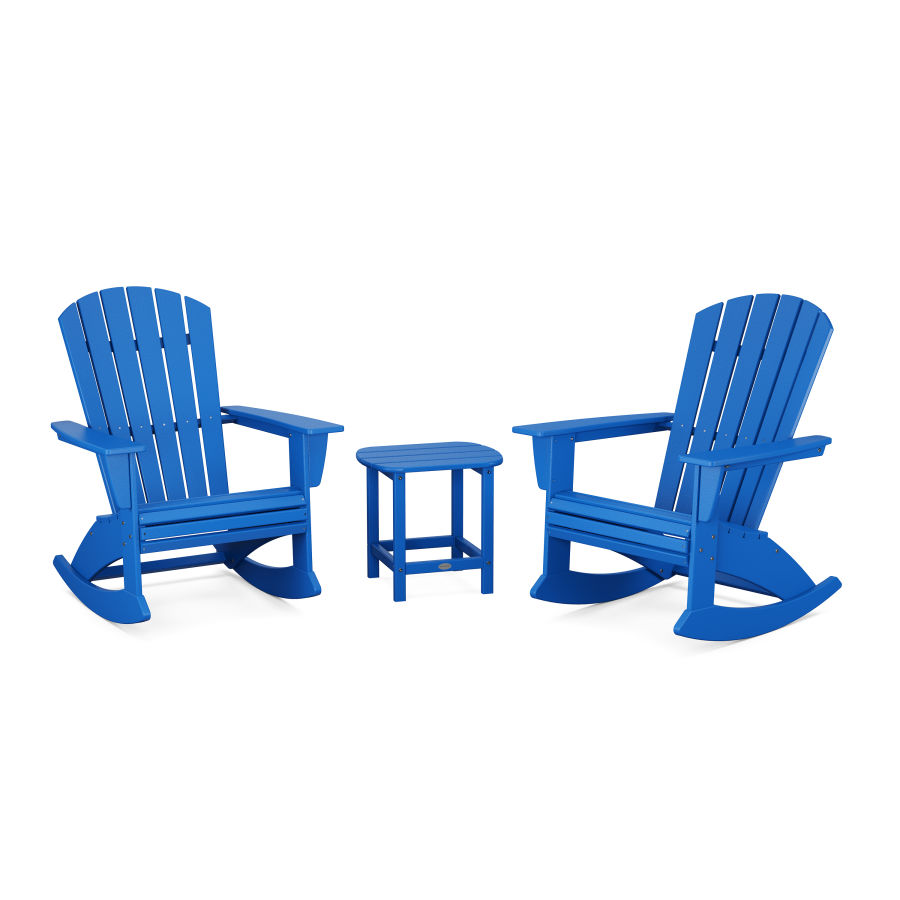 POLYWOOD Nautical Curveback 3-Piece Adirondack Rocking Chair Set in Pacific Blue