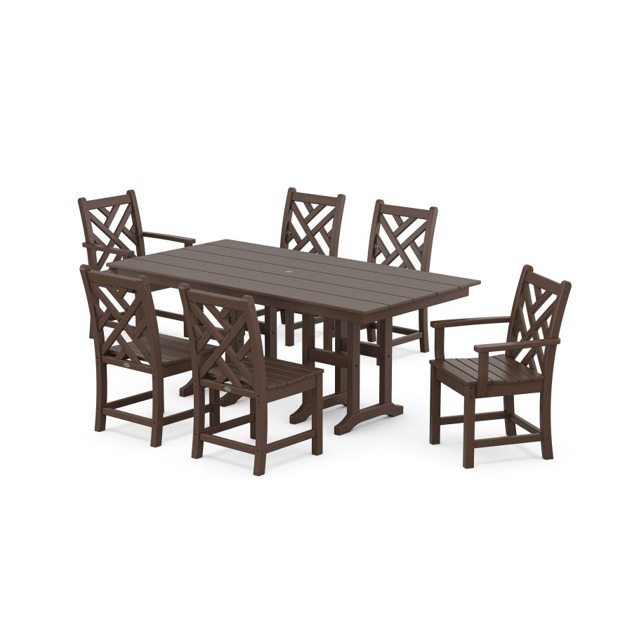 POLYWOOD Chippendale 7-Piece Farmhouse Dining Set in Mahogany