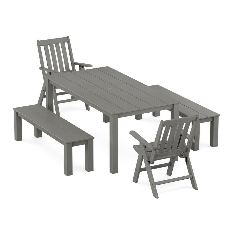 POLYWOOD Vineyard Folding Chair 5-Piece Parsons Dining Set with Benches