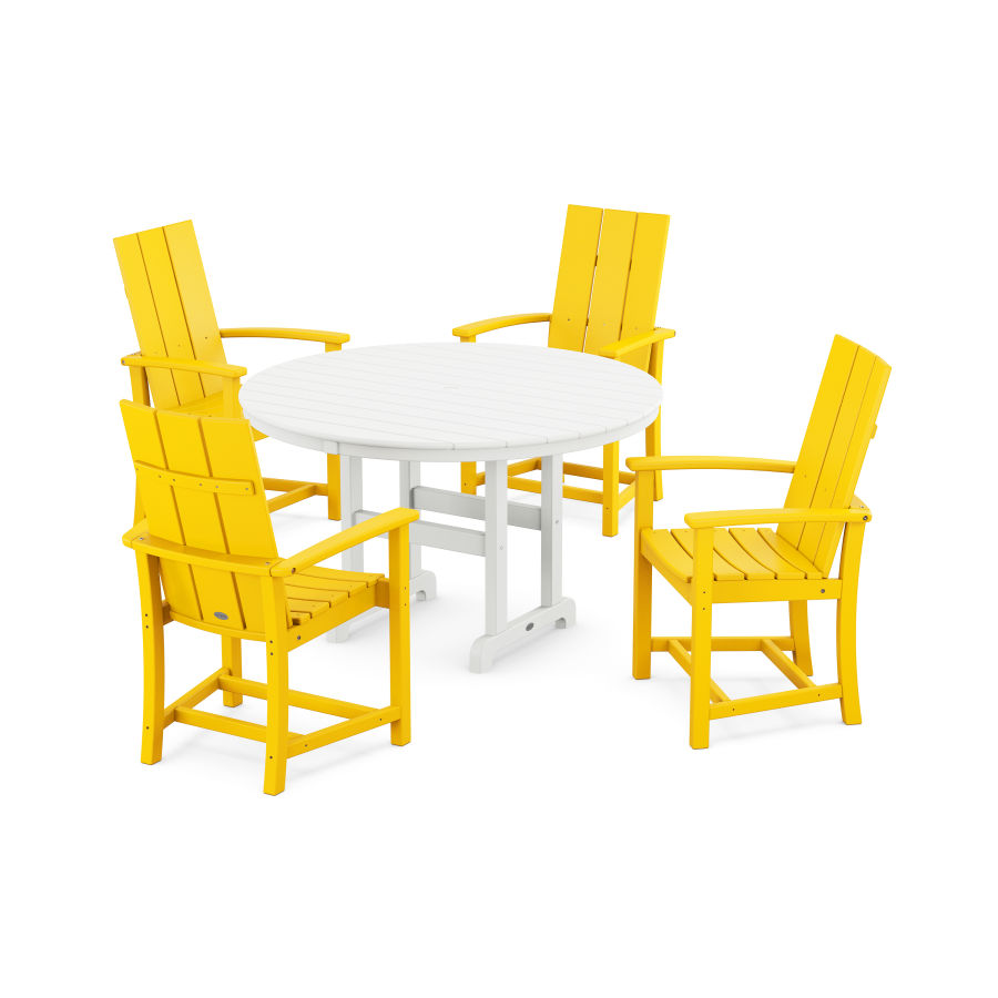POLYWOOD Modern Adirondack 5-Piece Round Farmhouse Dining Set in Lemon / White