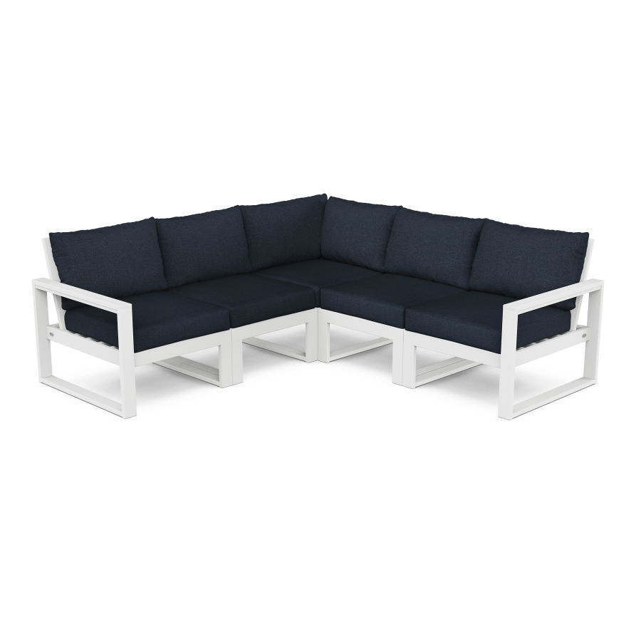 POLYWOOD EDGE 5-Piece Modular Deep Seating Set in White / Marine Indigo