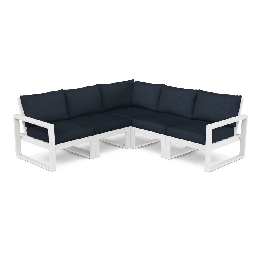 POLYWOOD EDGE 5-Piece Modular Deep Seating Set in White / Marine Indigo