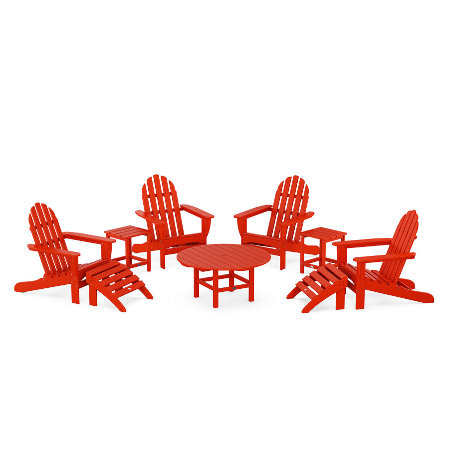 POLYWOOD Classic Adirondack Chair 9-Piece Conversation Set in Sunset Red