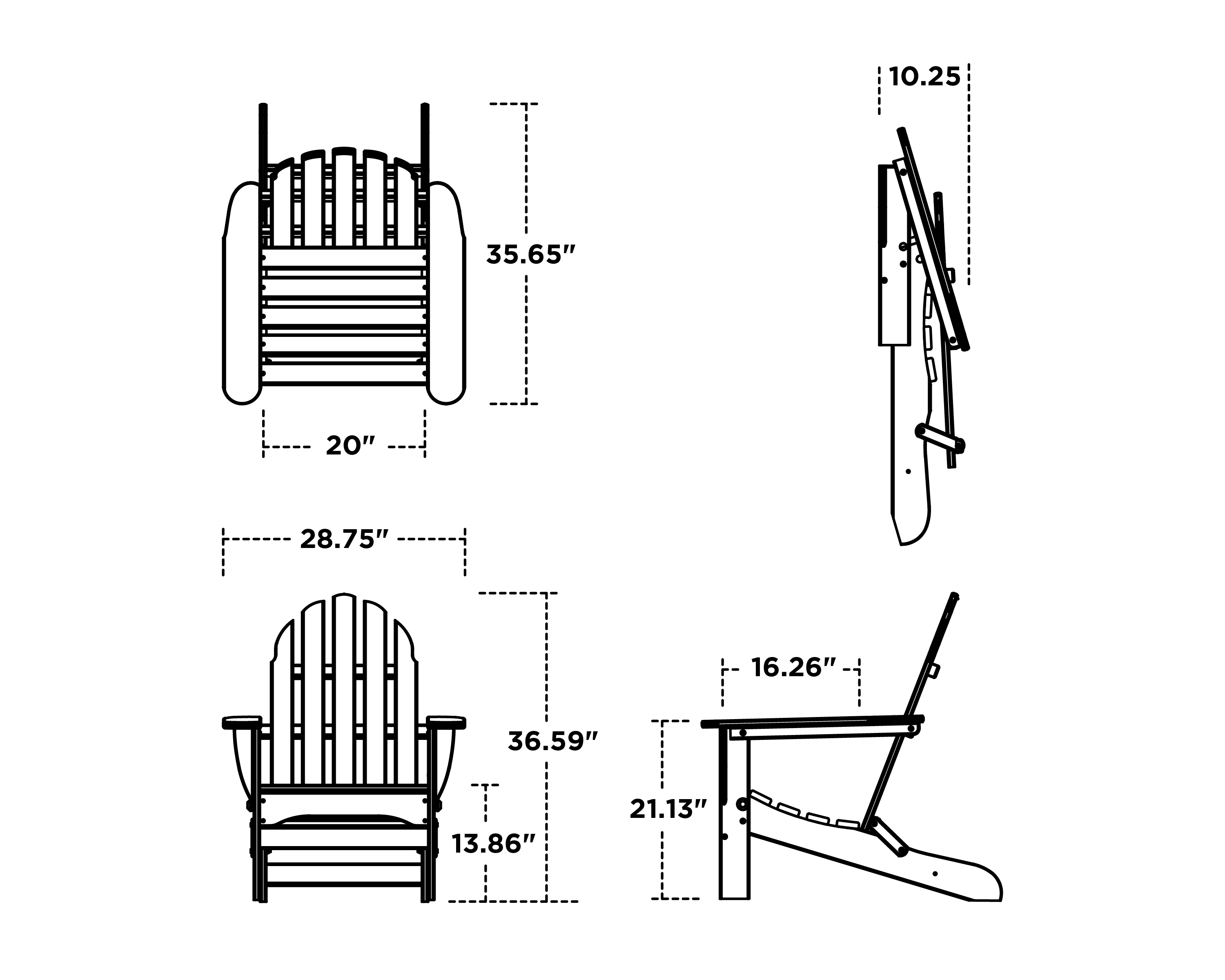 Dimensions for Classic Folding Adirondack Chair