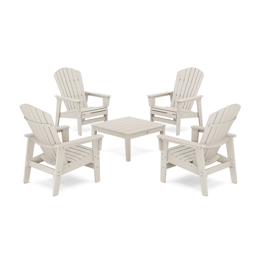 POLYWOOD 5-Piece Nautical Grand Upright Adirondack Chair Conversation Group in Sand