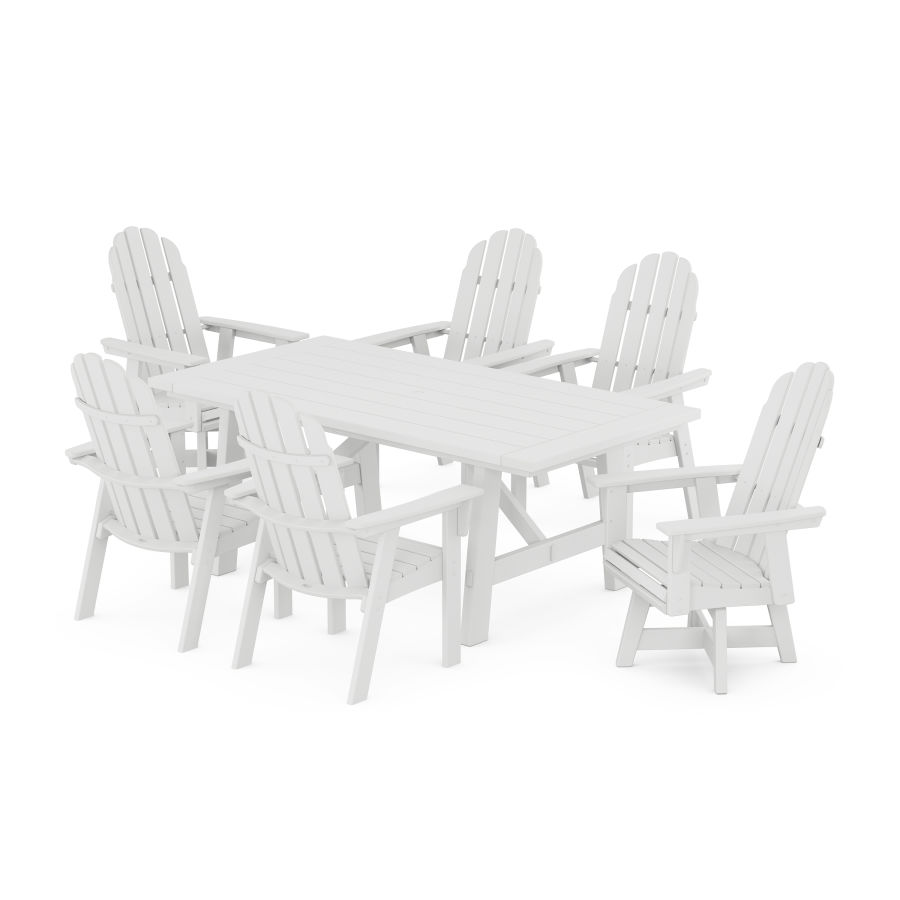 POLYWOOD Vineyard Adirondack 7-Piece Rustic Farmhouse Dining Set With Trestle Legs in White