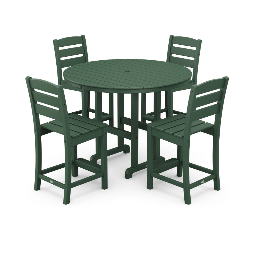 POLYWOOD Lakeside 5-Piece Farmhouse Round Side Chair Counter  Set in Green